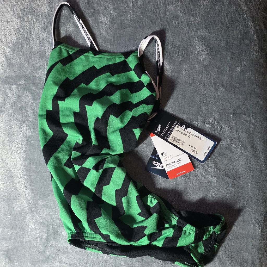 Speedo Vortex Maze Endurance Crossback Swimsuit  GreenBlack